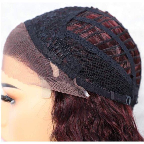 Black Red Ombre Deep Beach Wave Lace Front Wig 24\